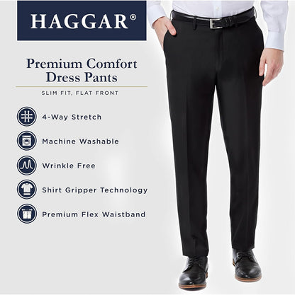 Men'S Premium Comfort Dress Slim Fit Flat Front Pant