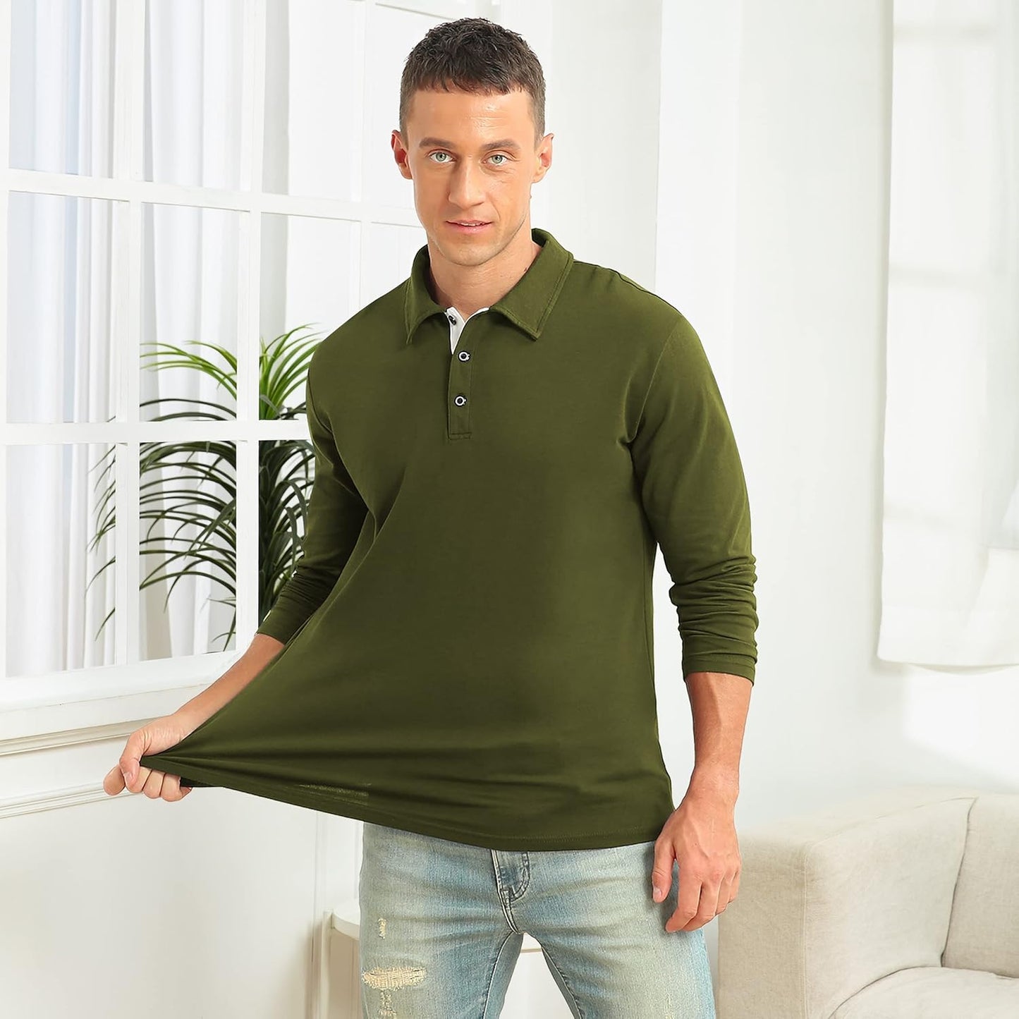 Mens Short&Long Sleeve Polo Shirt Casual Slim Fit Polo Tee Basic Designed Cotton Shirt for Man