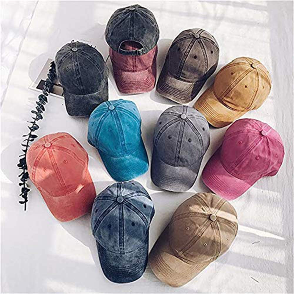 Men Women Baseball Cap Vintage Washed Distressed Hats Twill Plain Adjustable Dad-Hat