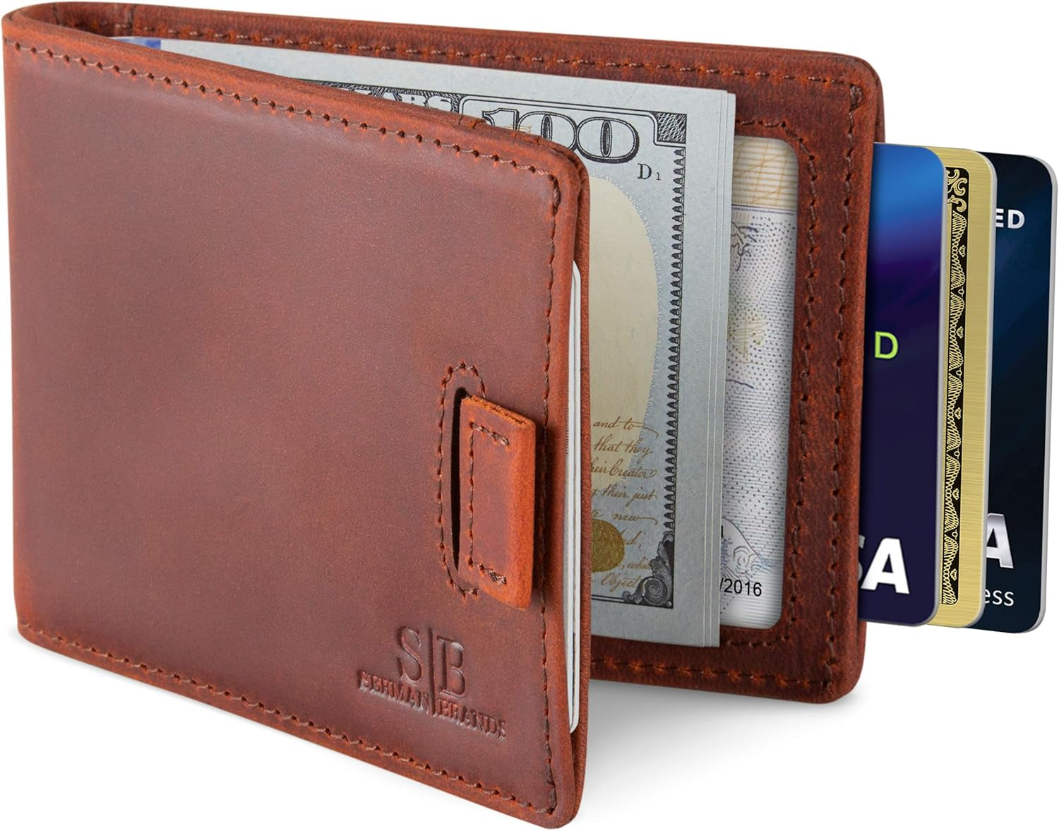 RFID Blocking Bifold Slim Genuine Leather Minimalist Front Pocket Wallets for Men Money Clip