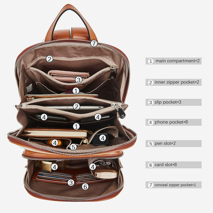 Genuine Leather Backpack Purse Casual College Travel Bags for Women