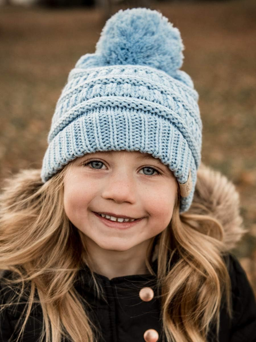 Exclusives Beanie Child Toddler Warm Winter Kids Skull Cap Pom Pom Hat