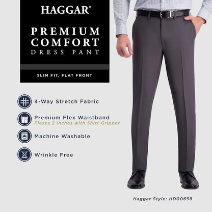 Men'S Premium Comfort Dress Slim Fit Flat Front Pant